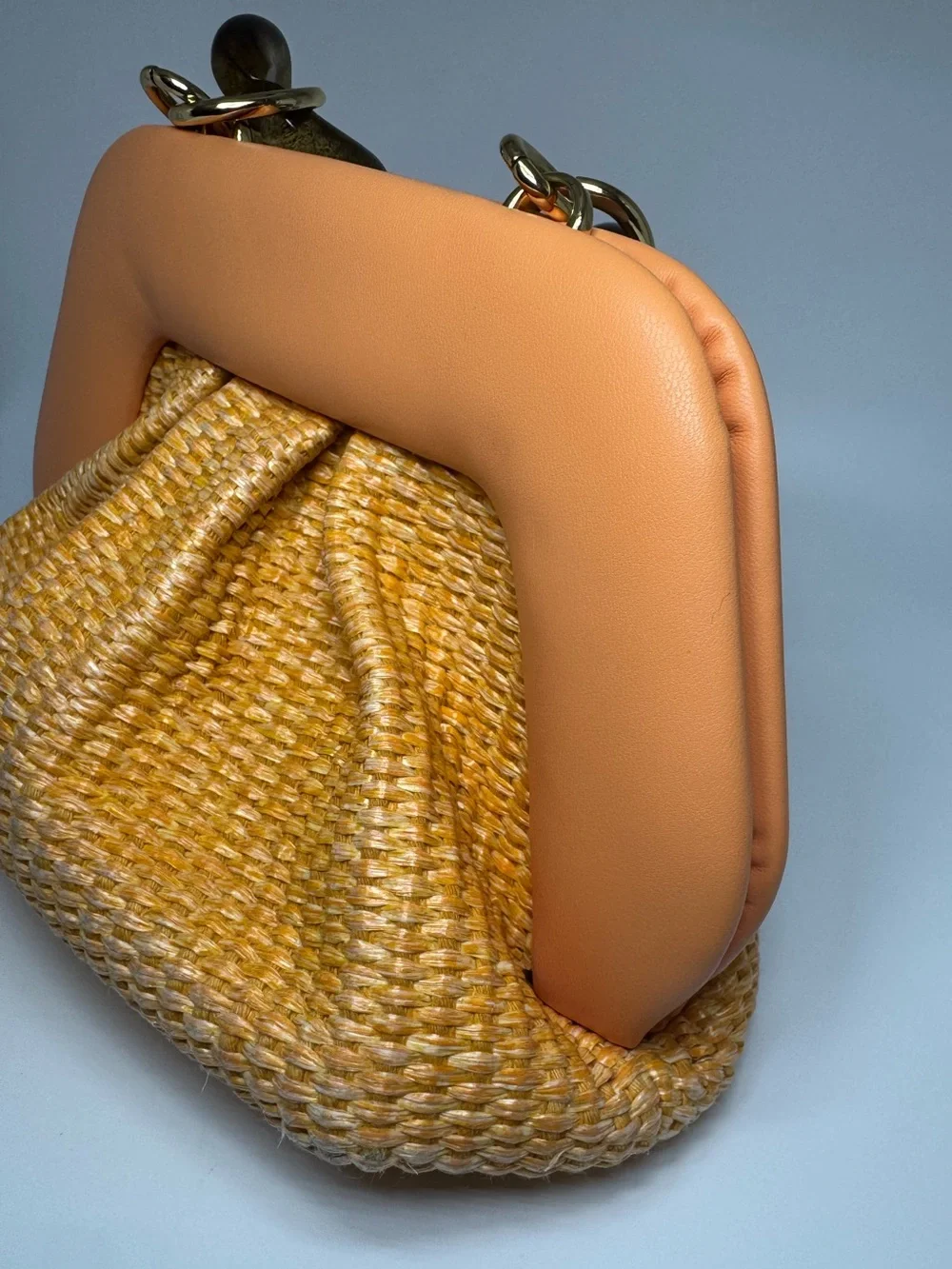 THEMOIRÈ Gea Straw Clutch Bag Orange Collectible luxury - Picture 2 of 12